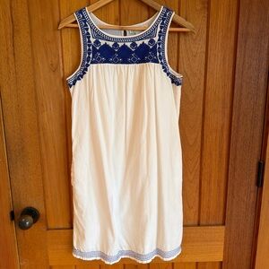 C&C California White Dress with Blue Embroidery